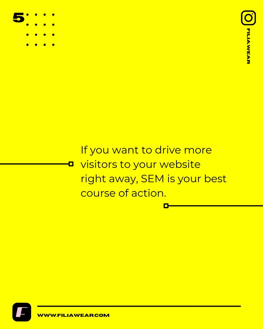 Yellow background-text overlay- if you want to drive more visitors to your website right away, SEM is your best course of action