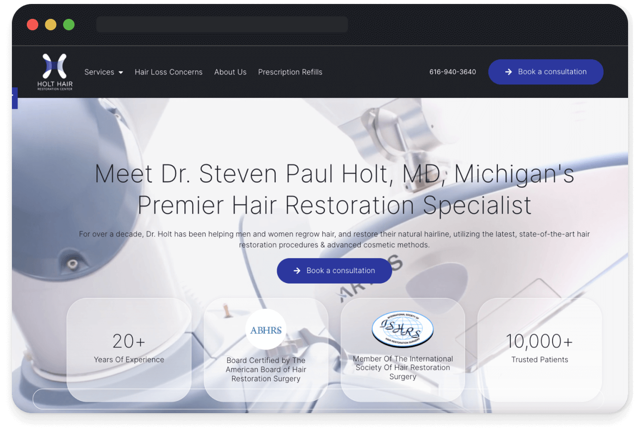 hair restoration website design